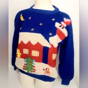quipos 80s Christmas sweater Size small 100%sheepswool Handmade